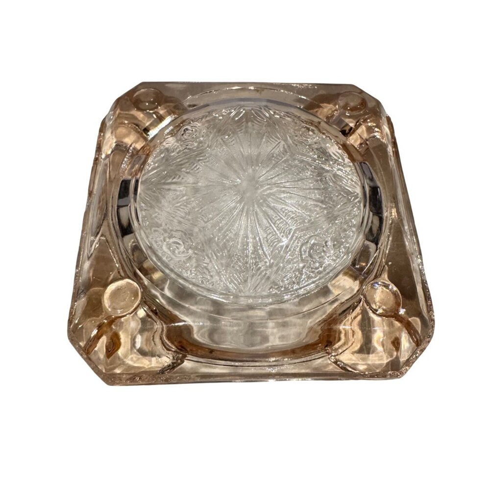 2 Depression Glass Ashtrays Jeanette Adam Pink Trinkets Jewelry Set of 2 Vintage - Picture 12 of 16